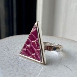 3D Printed Art Deco Triangle Ring w/Magenta American Alligator